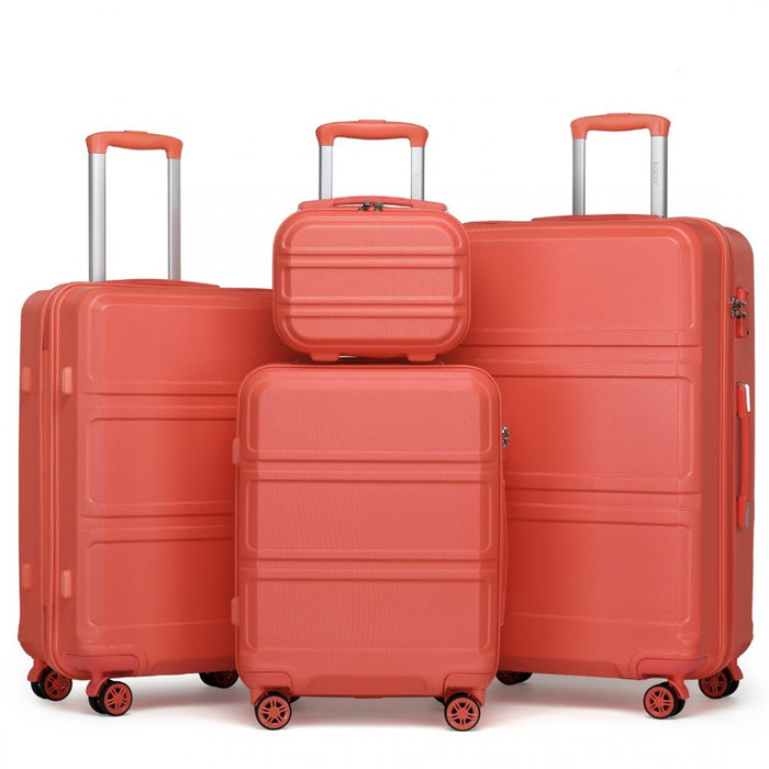 4-Piece ABS Sculpted Horizontal Design Suitcase Set with Vanity Case – Coral