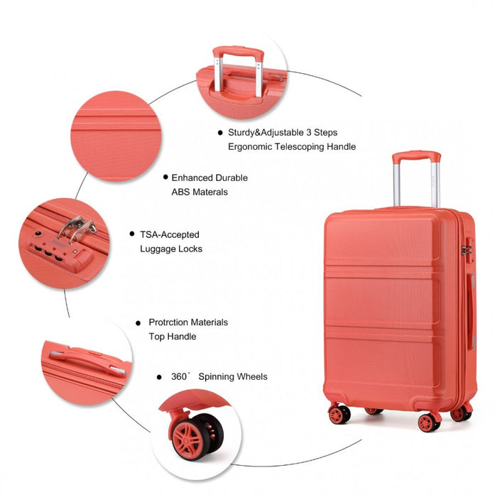 4-Piece ABS Sculpted Horizontal Design Suitcase Set with Vanity Case – Coral