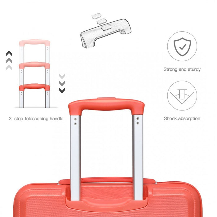 4-Piece ABS Sculpted Horizontal Design Suitcase Set with Vanity Case – Coral