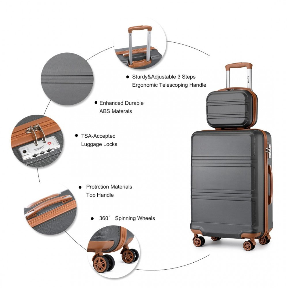 ABS 4 Wheel Suitcase Set with Vanity Case, Weekend Bag and Toiletry Bag – Grey and Brown