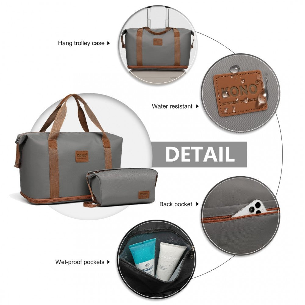 ABS 4 Wheel Suitcase Set with Vanity Case, Weekend Bag and Toiletry Bag – Grey and Brown