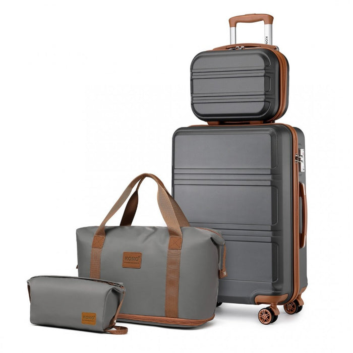 ABS 4 Wheel Suitcase Set with Vanity Case, Weekend Bag and Toiletry Bag – Grey and Brown