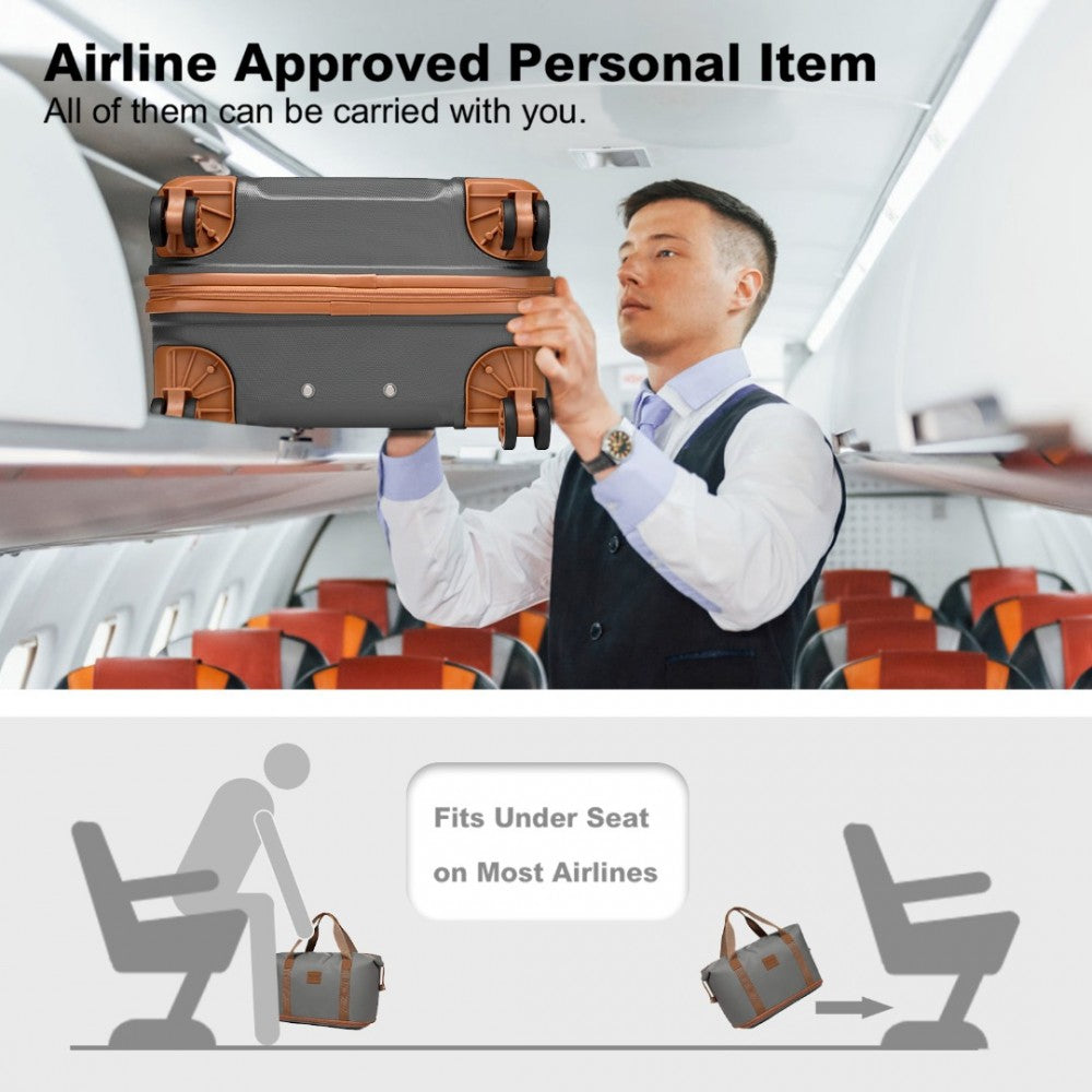 ABS 4 Wheel Suitcase Set with Vanity Case, Weekend Bag and Toiletry Bag – Grey and Brown