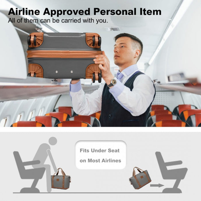 ABS 4 Wheel Suitcase Set with Vanity Case, Weekend Bag and Toiletry Bag – Grey and Brown