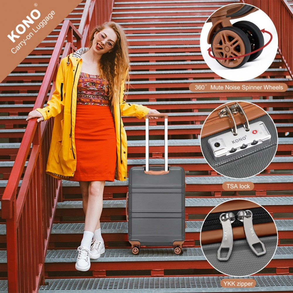 ABS 4 Wheel Suitcase Set with Vanity Case, Weekend Bag and Toiletry Bag – Grey and Brown