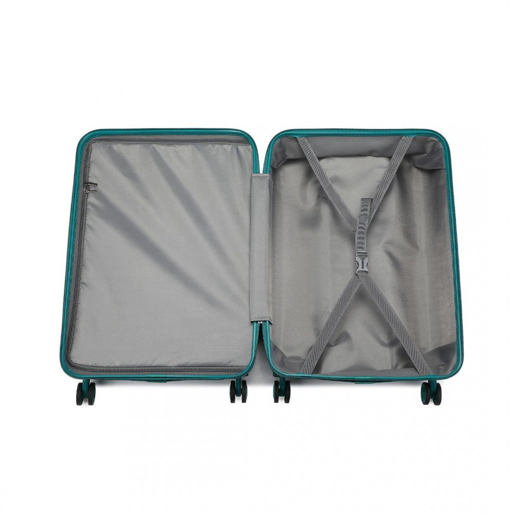 2-Piece ABS Sculpted Horizontal Design Suitcase Set with Cabin Bag – 20-Inch – Teal