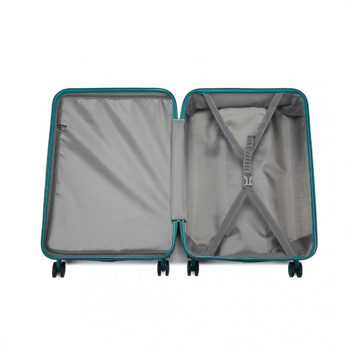 2-Piece ABS Sculpted Horizontal Design Suitcase Set with Cabin Bag – 20-Inch – Teal