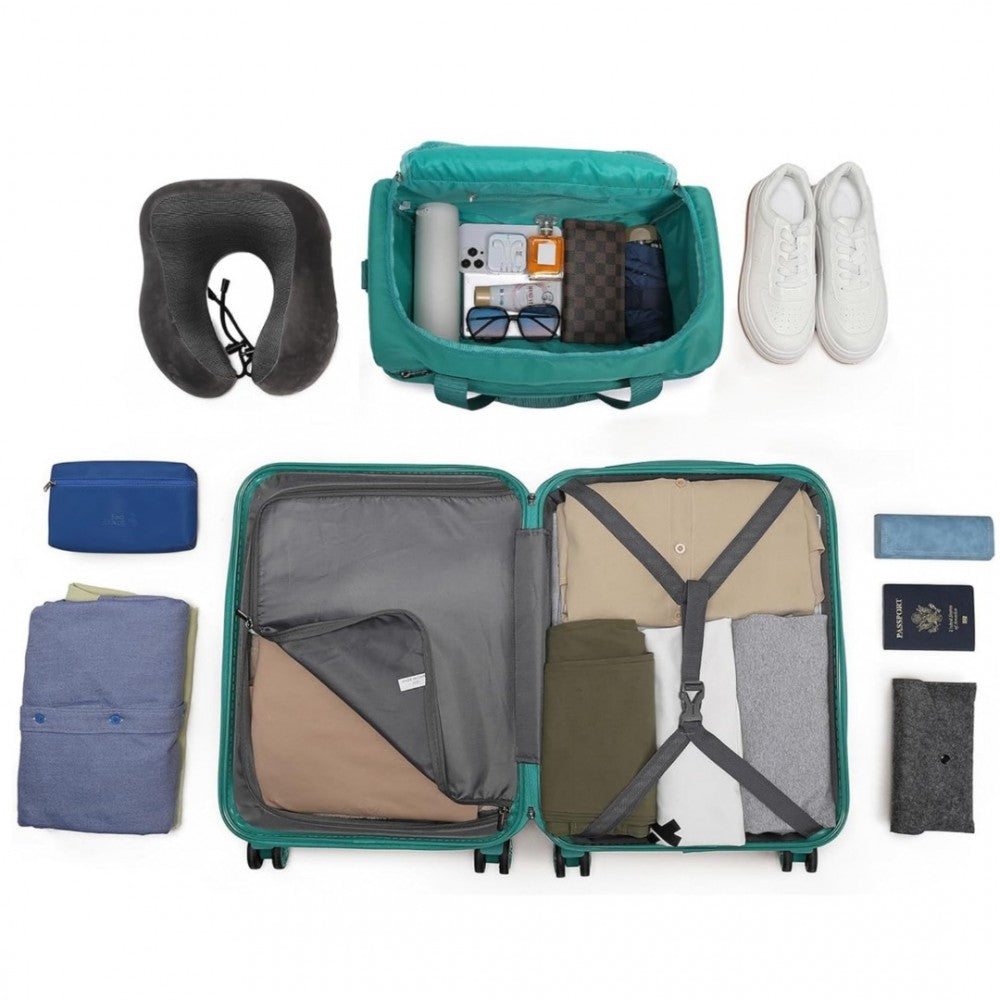 2-Piece ABS Sculpted Horizontal Design Suitcase Set with Cabin Bag – 20-Inch – Teal