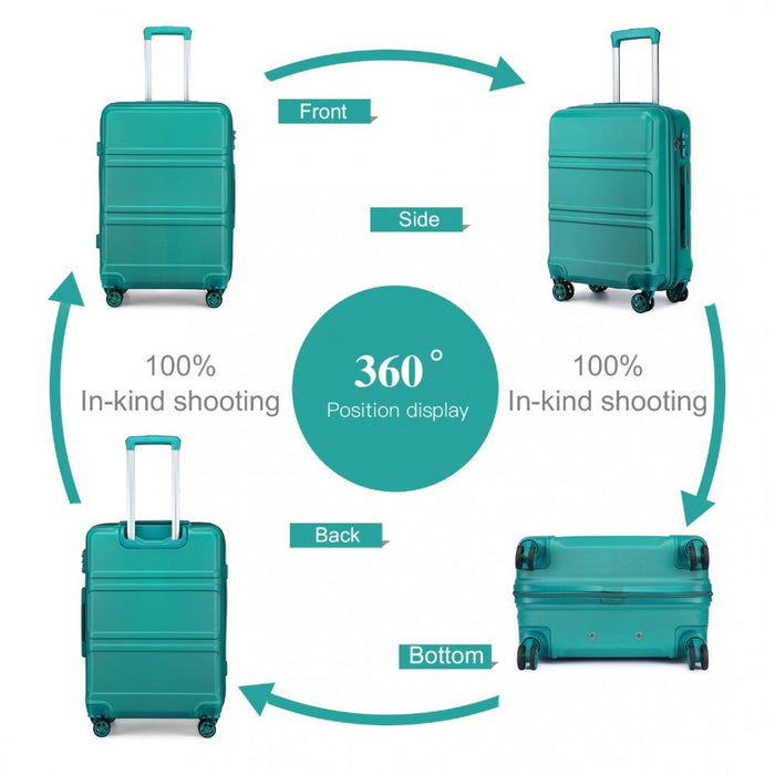 2-Piece ABS Sculpted Horizontal Design Suitcase Set with Cabin Bag – 20-Inch – Teal