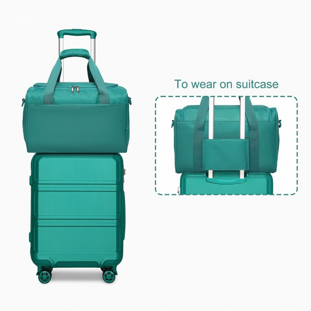 2-Piece ABS Sculpted Horizontal Design Suitcase Set with Cabin Bag – 20-Inch – Teal