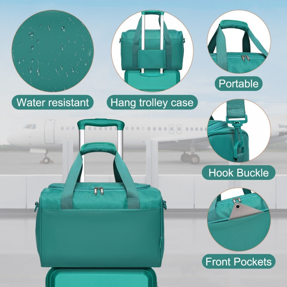 2-Piece ABS Sculpted Horizontal Design Suitcase Set with Cabin Bag – 20-Inch – Teal