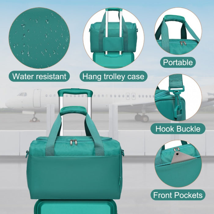 2-Piece ABS Sculpted Horizontal Design Suitcase Set with Cabin Bag – 20-Inch – Teal