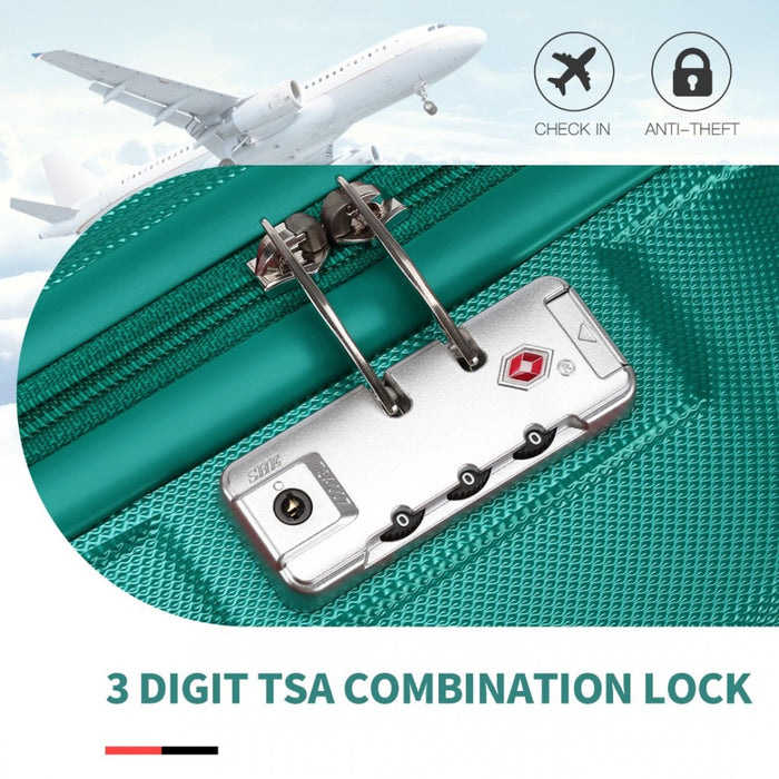 2-Piece ABS Sculpted Horizontal Design Suitcase Set with Cabin Bag – 20-Inch – Teal