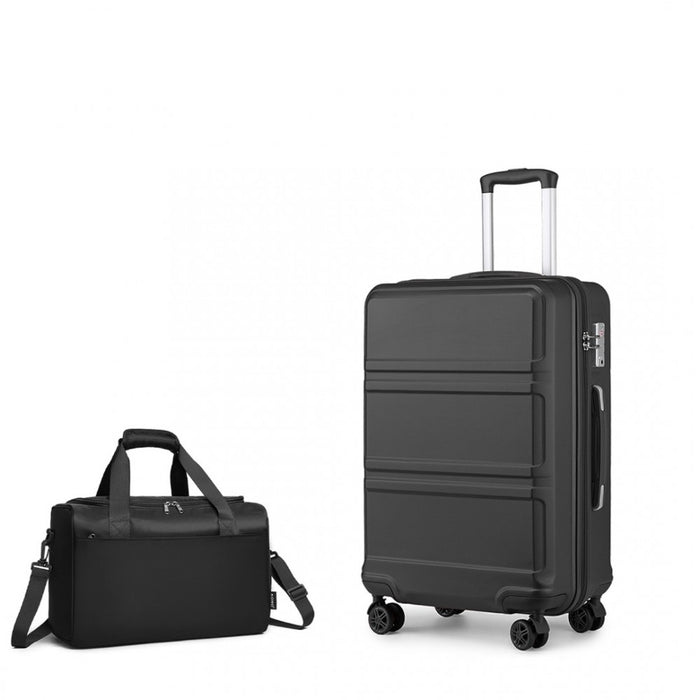 2-Piece ABS Sculpted Horizontal Design Suitcase Set with Cabin Bag – 20-Inch – Black