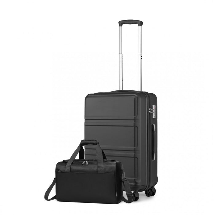 2-Piece ABS Sculpted Horizontal Design Suitcase Set with Cabin Bag – 20-Inch – Black