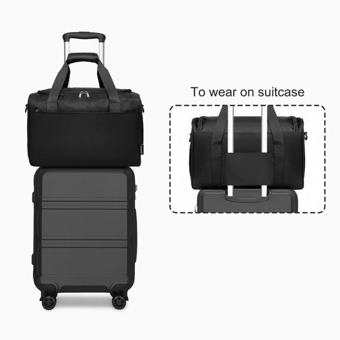 2-Piece ABS Sculpted Horizontal Design Suitcase Set with Cabin Bag – 20-Inch – Black