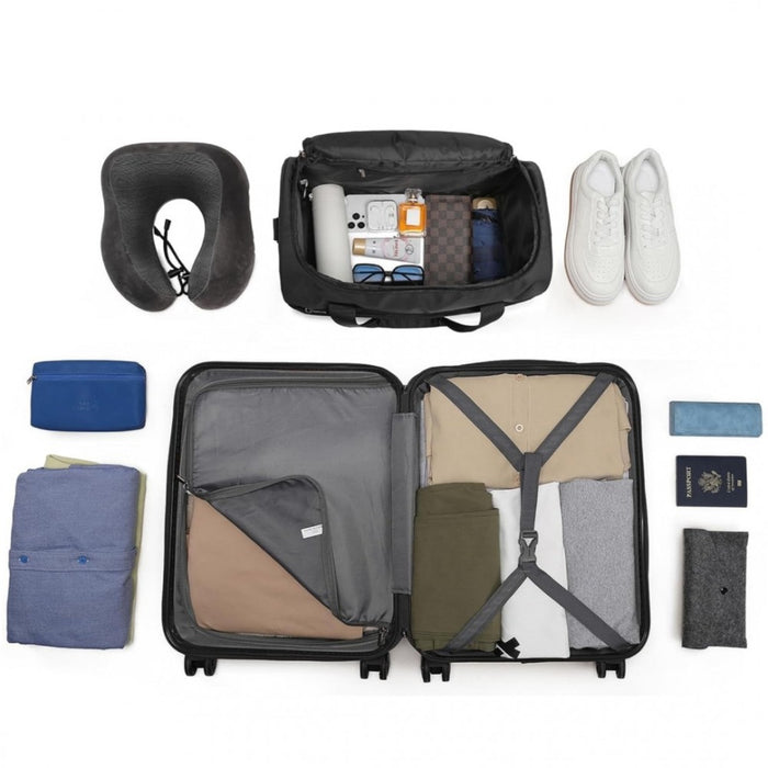 2-Piece ABS Sculpted Horizontal Design Suitcase Set with Cabin Bag – 20-Inch – Black