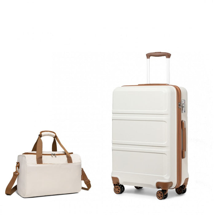 2-Piece ABS Sculpted Horizontal Design Suitcase Set with Cabin Bag – 20-Inch – Cream