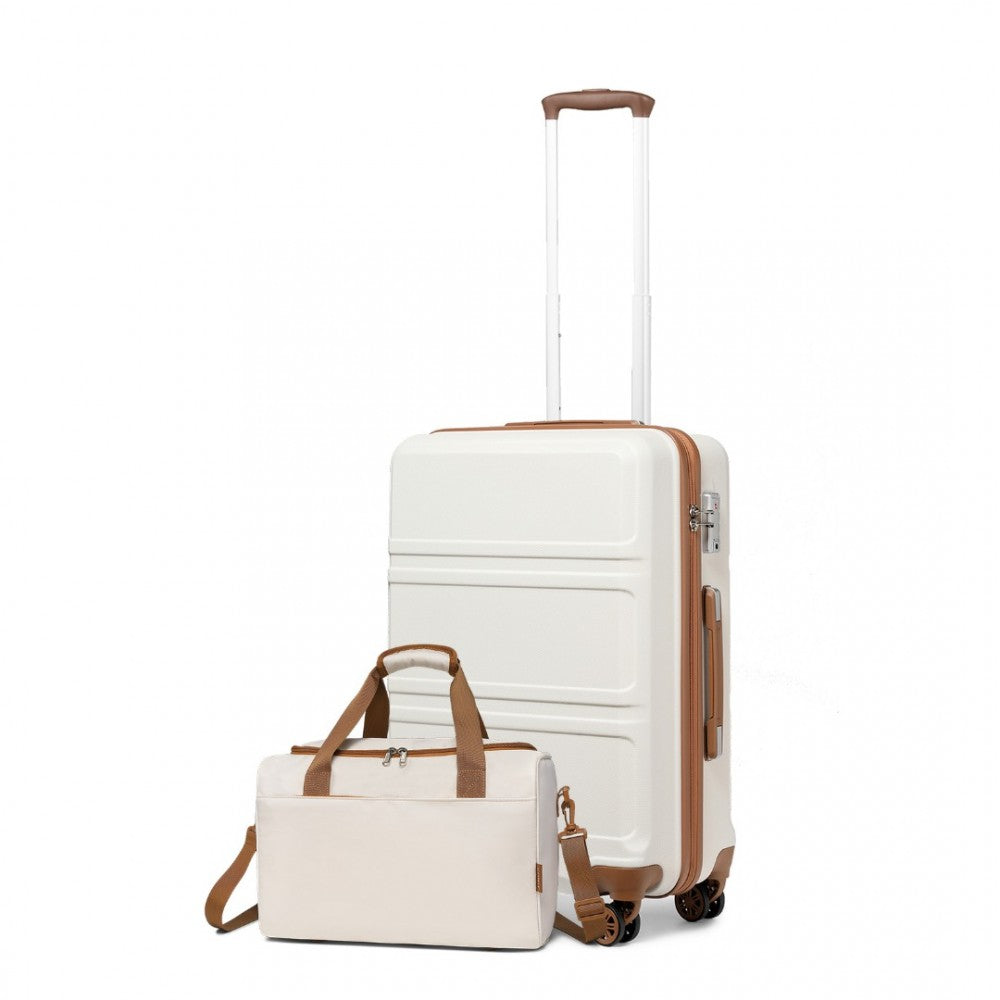 2-Piece ABS Sculpted Horizontal Design Suitcase Set with Cabin Bag – 20-Inch – Cream