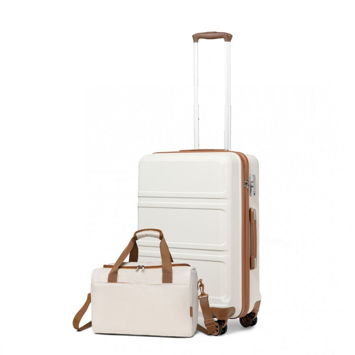 2-Piece ABS Sculpted Horizontal Design Suitcase Set with Cabin Bag – 20-Inch – Cream