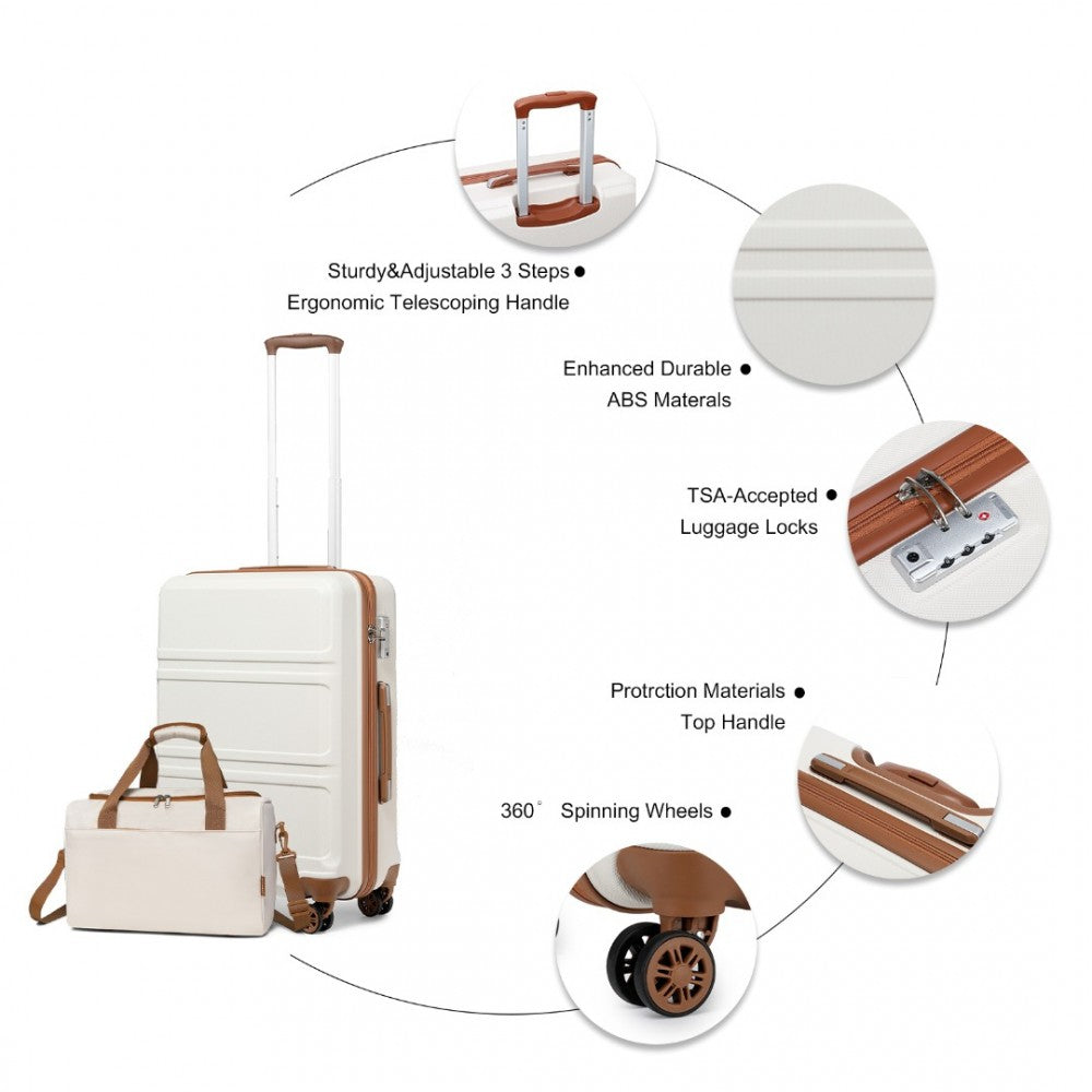 2-Piece ABS Sculpted Horizontal Design Suitcase Set with Cabin Bag – 20-Inch – Cream