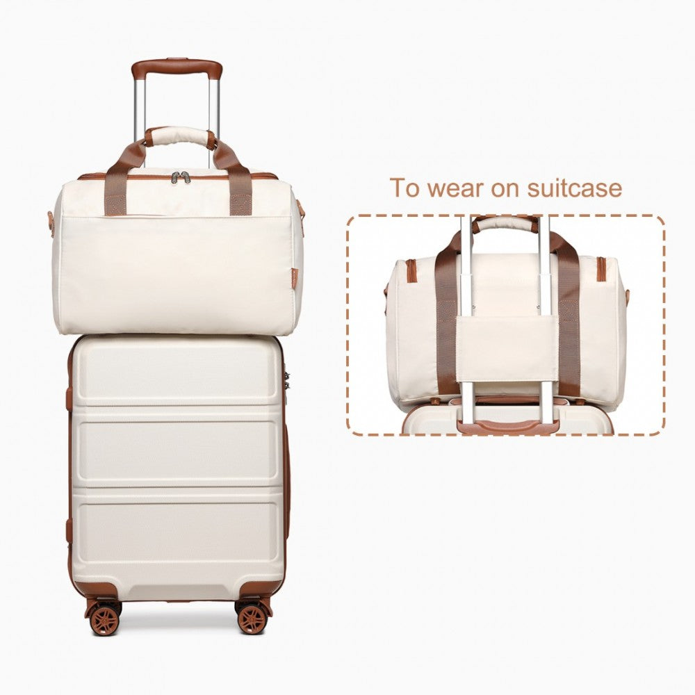2-Piece ABS Sculpted Horizontal Design Suitcase Set with Cabin Bag – 20-Inch – Cream