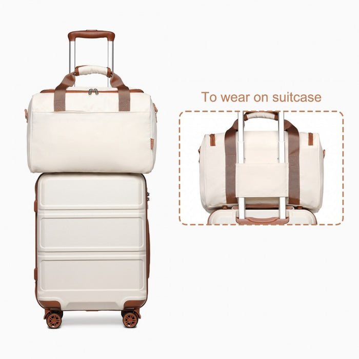 2-Piece ABS Sculpted Horizontal Design Suitcase Set with Cabin Bag – 20-Inch – Cream