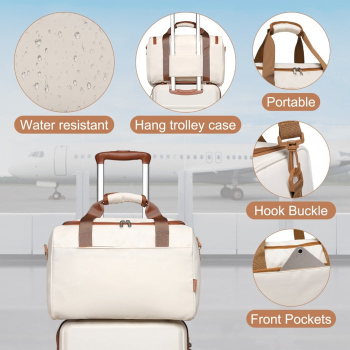 2-Piece ABS Sculpted Horizontal Design Suitcase Set with Cabin Bag – 20-Inch – Cream