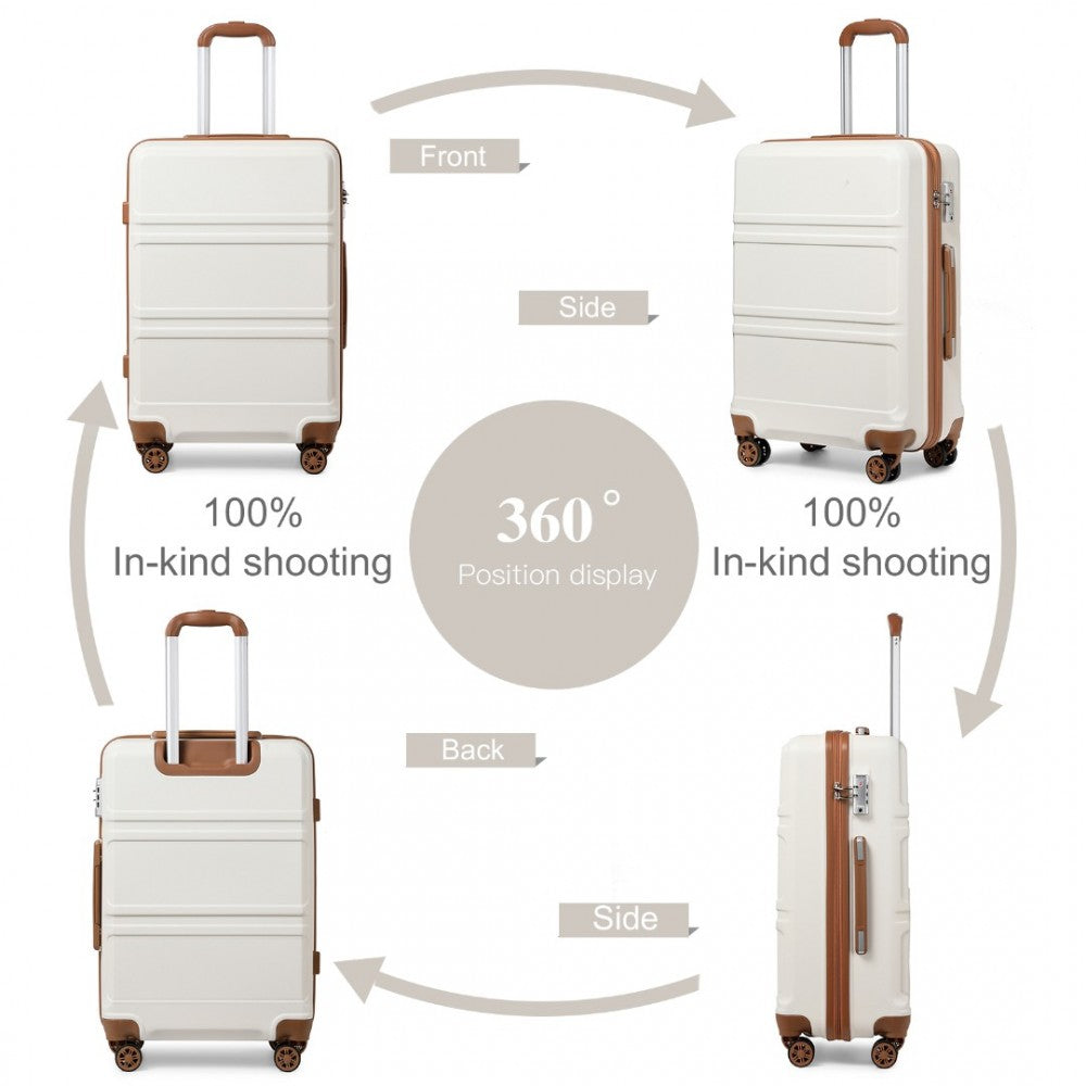 2-Piece ABS Sculpted Horizontal Design Suitcase Set with Cabin Bag – 20-Inch – Cream