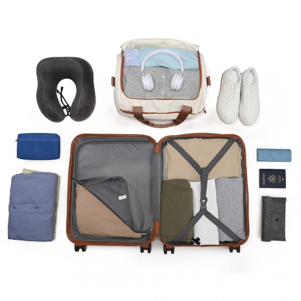 2-Piece ABS Sculpted Horizontal Design Suitcase Set with Cabin Bag – 20-Inch – Cream