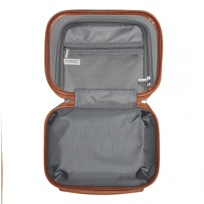 4-Piece ABS Sculpted Horizontal Design Suitcase Set with Vanity Case – Grayish Blue and Brown