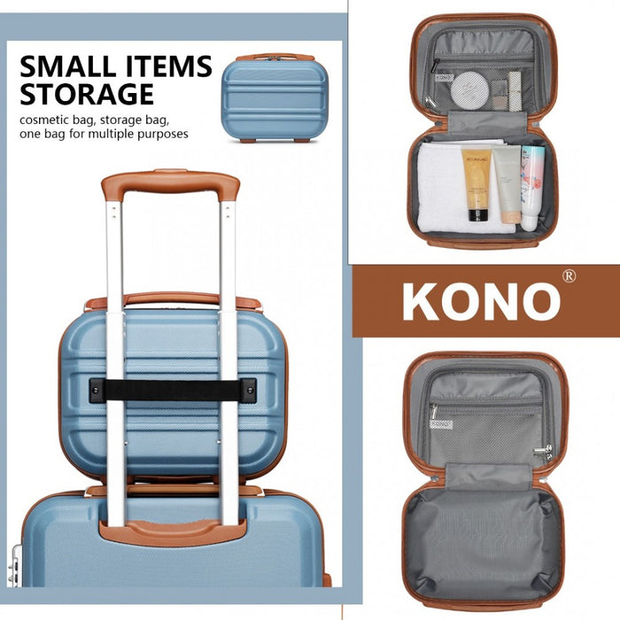 Lightweight ABS Hard Shell Vanity Case – 12-Inch – Grayish Blue and Brown