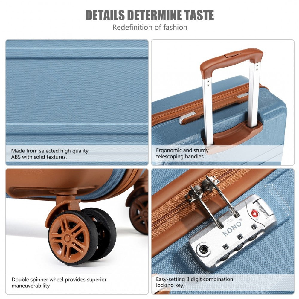 ABS Sculpted Horizontal Design Cabin Luggage – 20-Inch – Grayish Blue and Brown