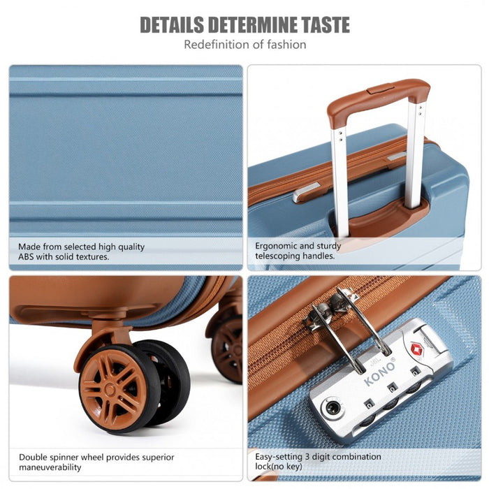 ABS Sculpted Horizontal Design Suitcase – 24-Inch – Grayish Blue and Brown