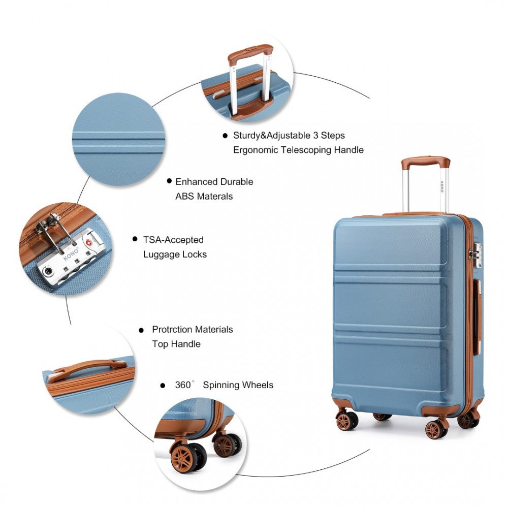 4-Piece ABS Sculpted Horizontal Design Suitcase Set with Vanity Case – Grayish Blue and Brown