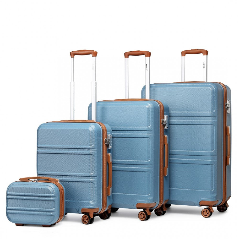 4-Piece ABS Sculpted Horizontal Design Suitcase Set with Vanity Case – Grayish Blue and Brown