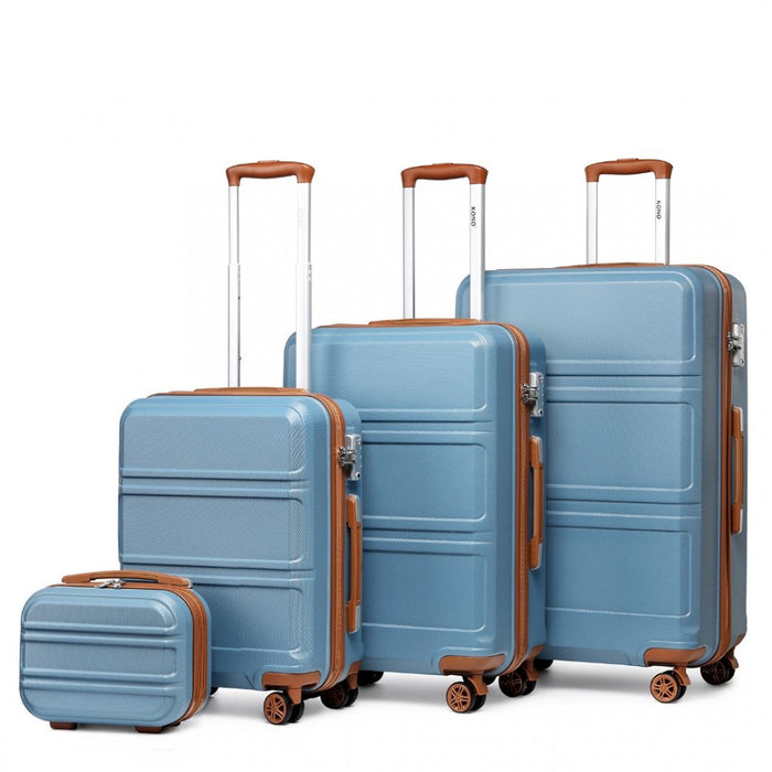 4-Piece ABS Sculpted Horizontal Design Suitcase Set with Vanity Case – Grayish Blue and Brown