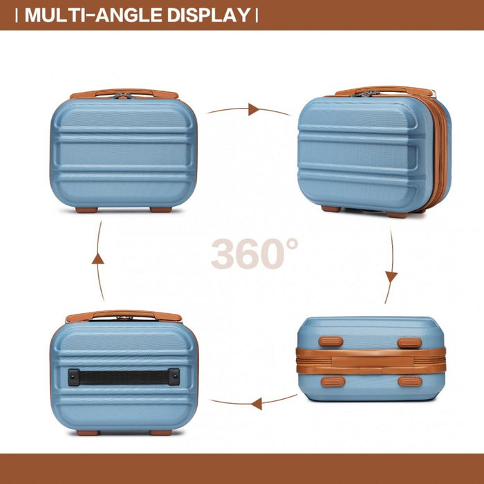 4-Piece ABS Sculpted Horizontal Design Suitcase Set with Vanity Case – Grayish Blue and Brown