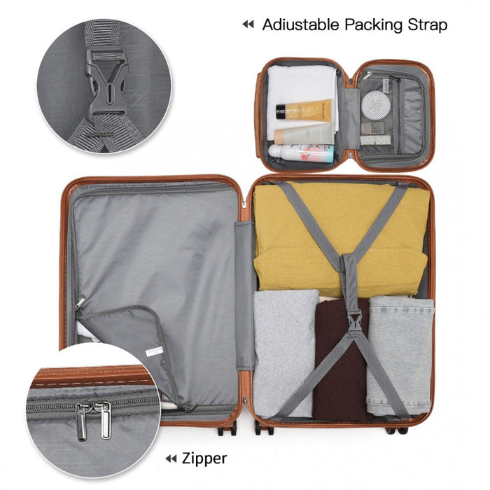 4-Piece ABS Sculpted Horizontal Design Suitcase Set with Vanity Case – Grayish Blue and Brown