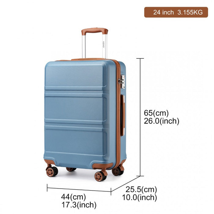 ABS Sculpted Horizontal Design Suitcase – 24-Inch – Grayish Blue and Brown