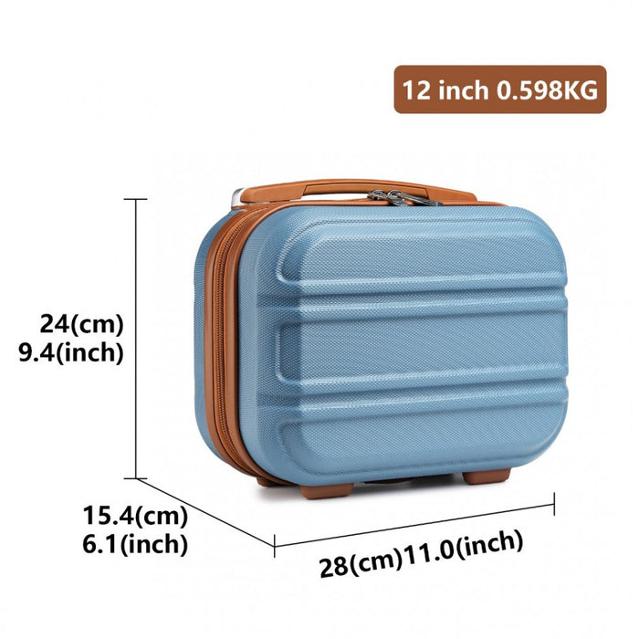 Lightweight ABS Hard Shell Vanity Case – 12-Inch – Grayish Blue and Brown