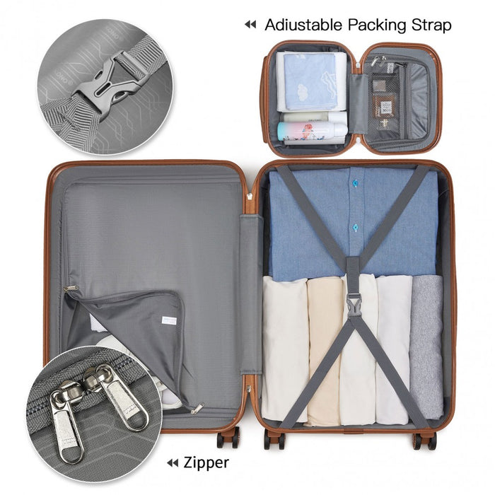 4-Piece ABS Sculpted Horizontal Design Suitcase Set with Vanity Case – Green and Brown
