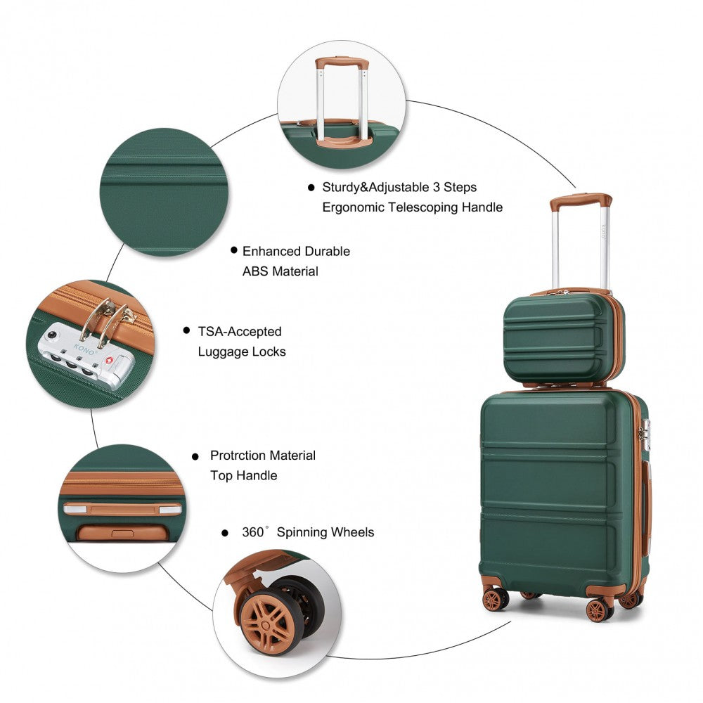 4-Piece ABS Sculpted Horizontal Design Suitcase Set with Vanity Case – Green and Brown
