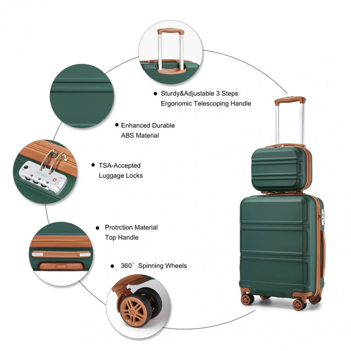 4-Piece ABS Sculpted Horizontal Design Suitcase Set with Vanity Case – Green and Brown