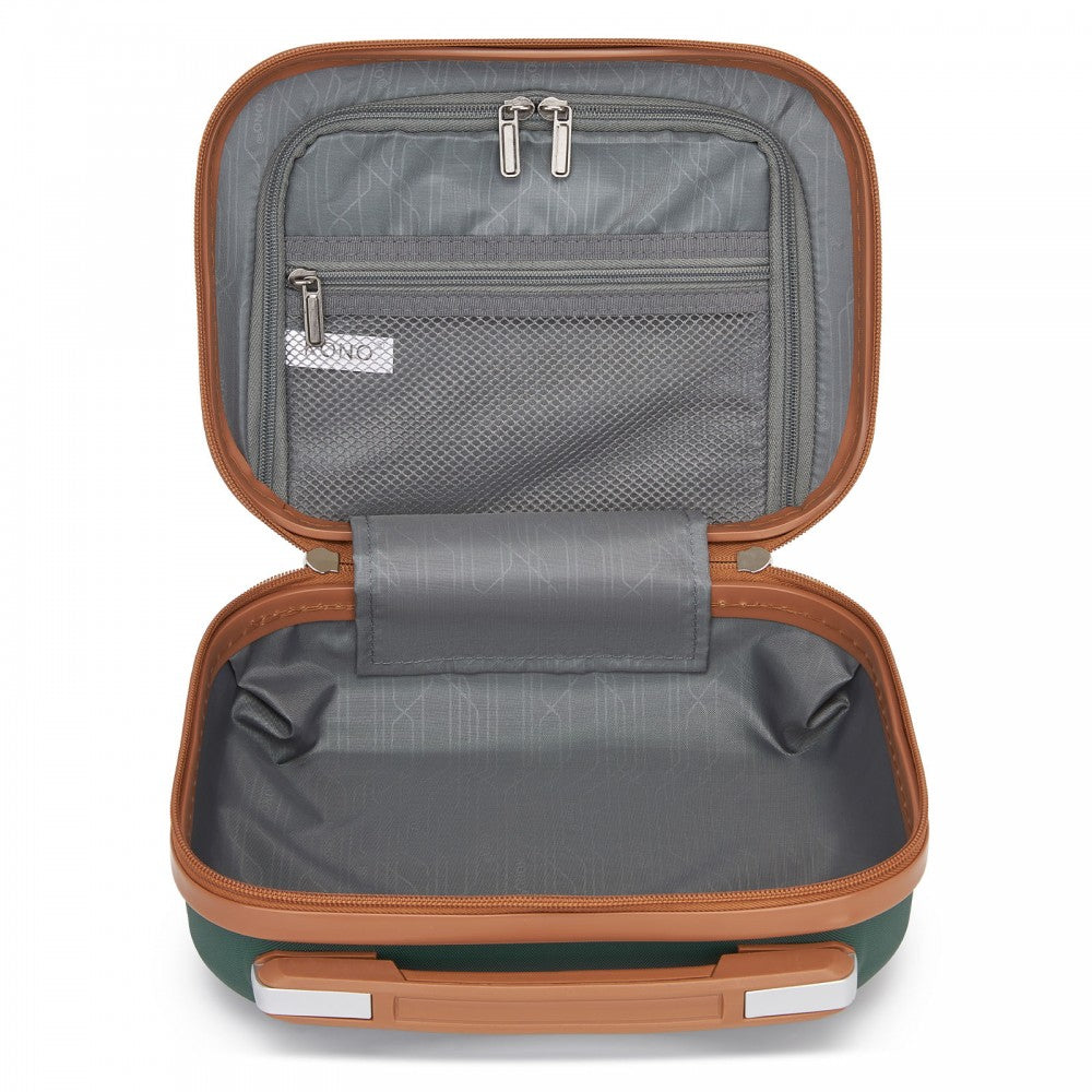 4-Piece ABS Sculpted Horizontal Design Suitcase Set with Vanity Case – Green and Brown