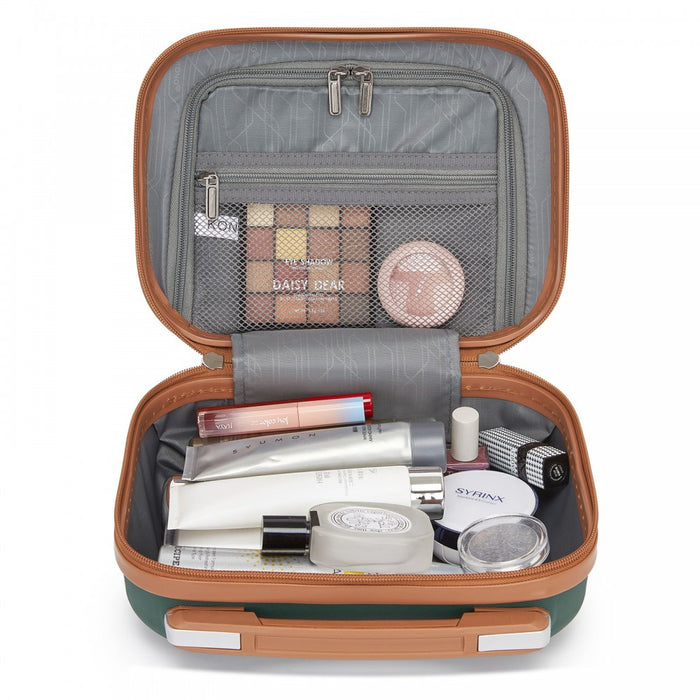 Lightweight ABS Hard Shell Vanity Case – 12-Inch – Green and Brown