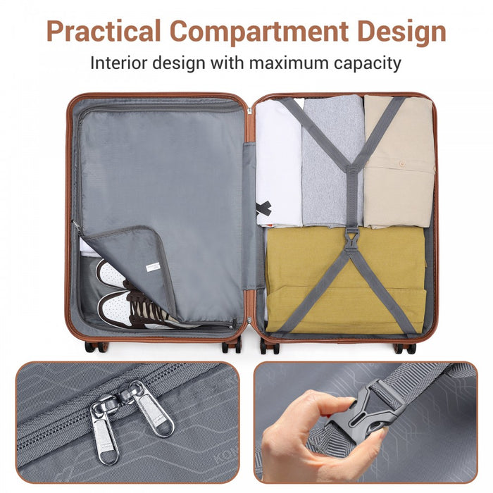 3-Piece ABS Sculpted Horizontal Design Suitcase Set – Green and Brown