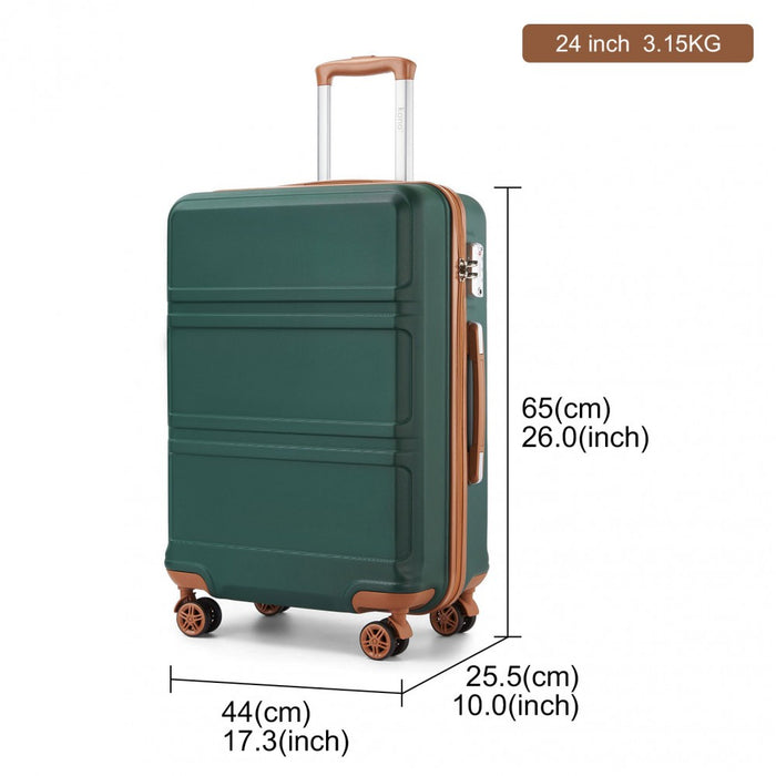 ABS Sculpted Horizontal Design Suitcase – 24-Inch – Green and Brown