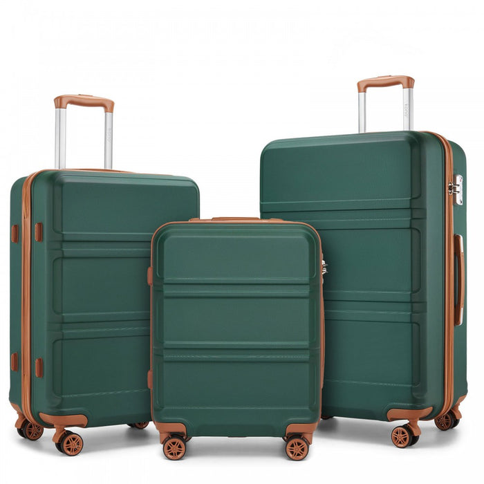 3-Piece ABS Sculpted Horizontal Design Suitcase Set – Green and Brown