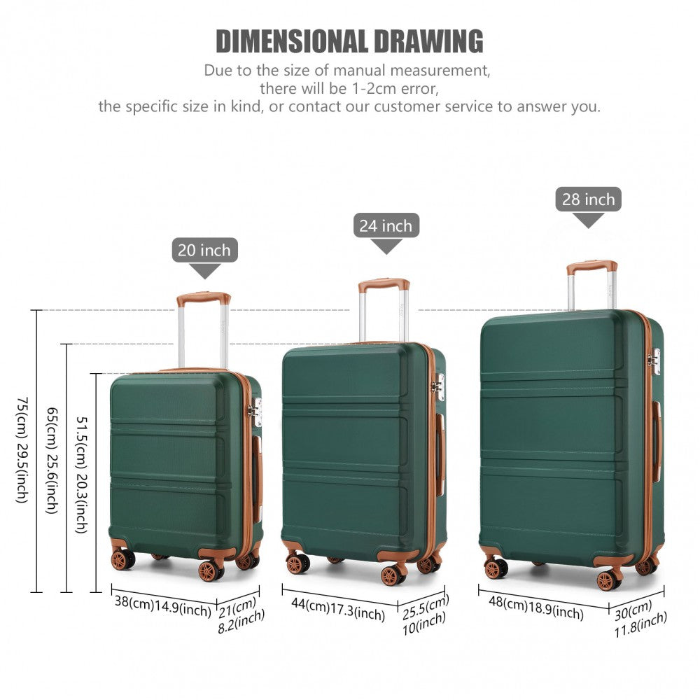3-Piece ABS Sculpted Horizontal Design Suitcase Set – Green and Brown